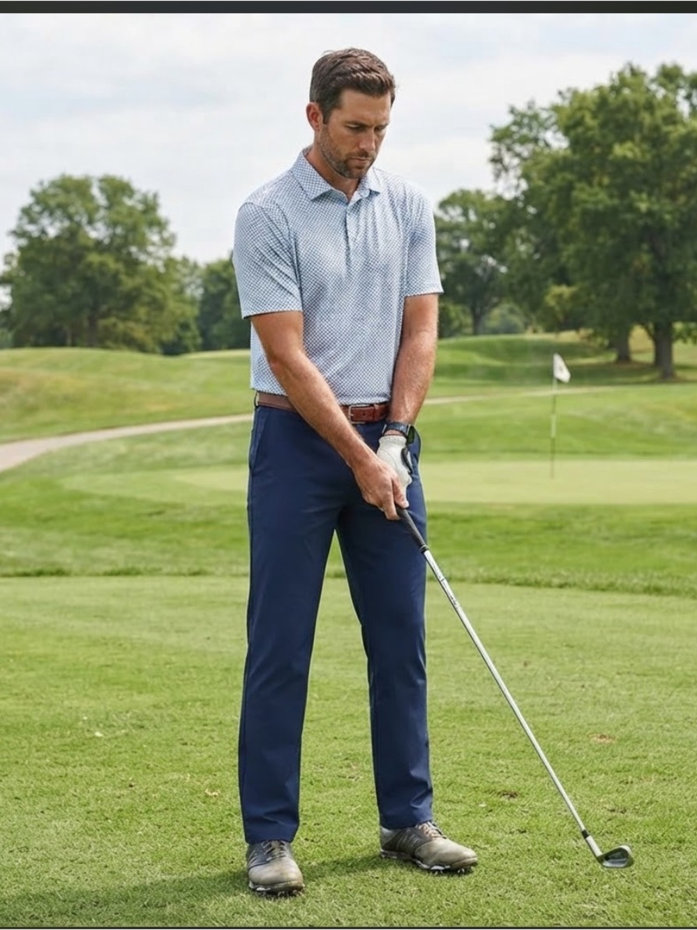 Nike Golf Dri Fit Pants Mens 30x32 Blue Performance Stretch Flat Front Golfing